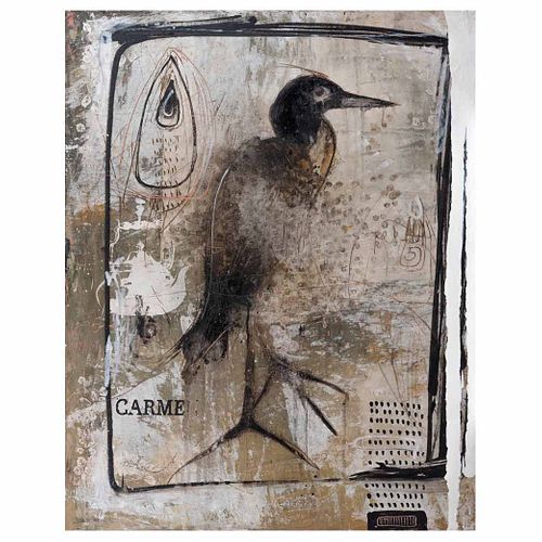 AMADOR MONTES, Pájaro dos, Firmada y fechada OAX MEX 2MIII3 al reverso, Mixta sobre tela, 100 x 80 cm