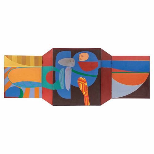 ARNOLD BELKIN, Sin título, Sin firma, Óleo sobre tela, tríptico, 122 x 313 cm medidas totales, Piezas: 3 unidas por bisagras