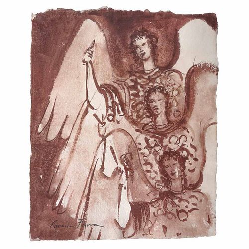 CARMEN PARRA, Sin título, Firmado, Gouache y acuarela sobre papel algodón, 41 x 33 cm