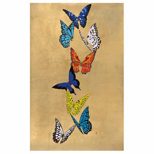 ALENA VAVILINA, Butterflies series 29, Firmado, Acrílico, tinta y hoja de oro sobre papel, 100.5 x 66 cm, Con certificado