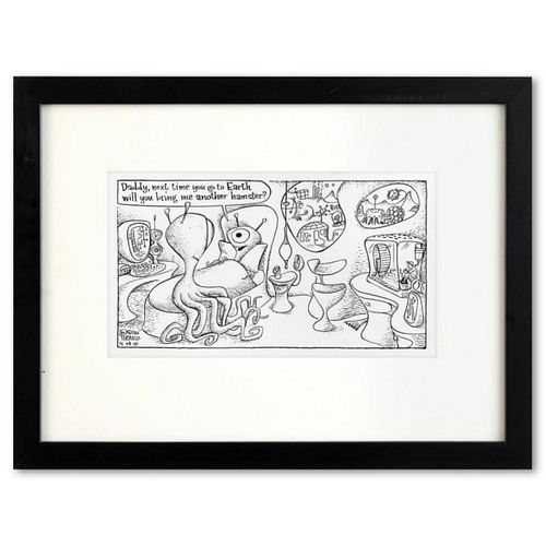 Bizarro, "Earthling Hamster" is a Framed Original Pen & Ink Drawing by Dan Piraro, Hand Signed with Letter of Authenticity.