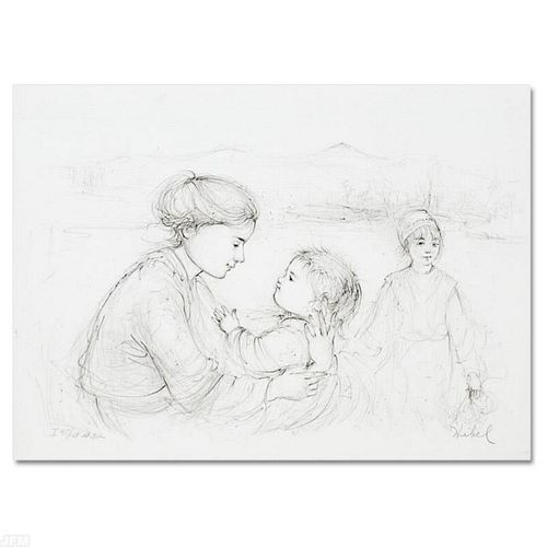 Playful Mother and Baby Limited Edition Lithograph by Edna Hibel (1917-2014), Numbered and Hand Signed with Certificate of Authenticity.