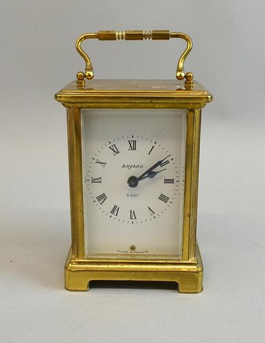 Brass and glass carriage clock, 17cm high,