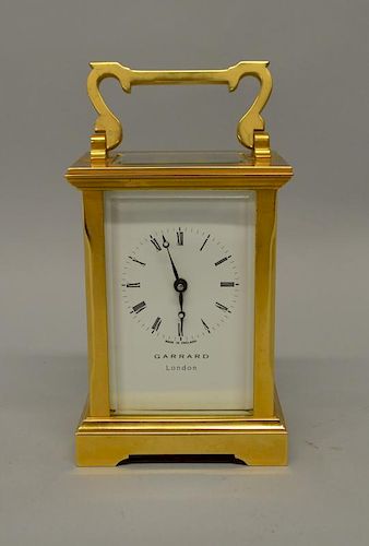 Garrards brass carriage timepiece, boxed with paperwork 12 cm