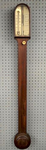 19th century stick barometer in stained rosewood case  with ivorine dial 93cm high