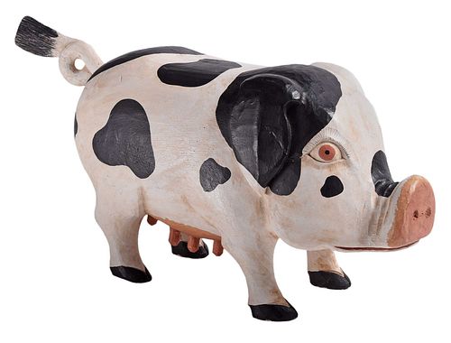 Folk Art Carved and Painted Pig