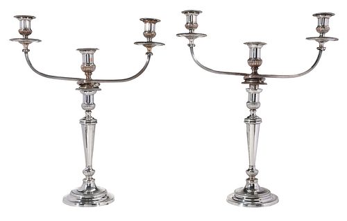 George III English Silver Candelabra and Old Sheffield Plate Branches