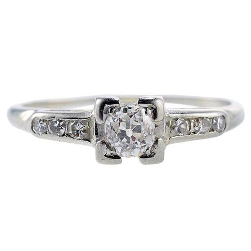 Art Deco 18k Gold Old Mine Cut Diamond Engagement Ring