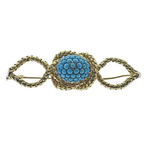 Antique 18k Gold Turquoise Brooch Pin