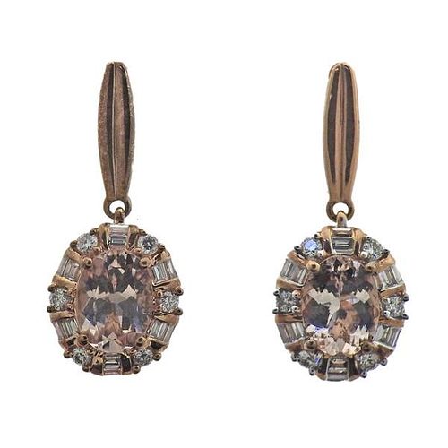 Kallati Gold Diamond Morganite Drop Earrings