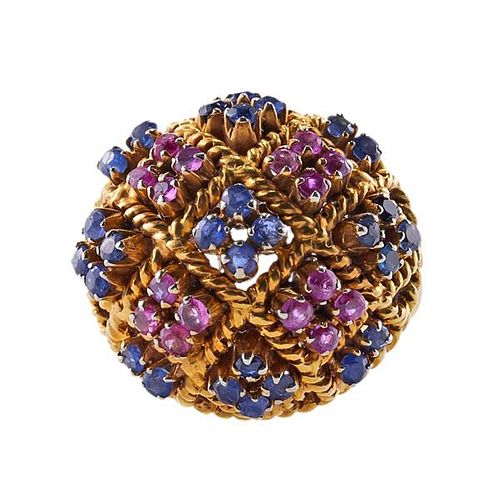 1960s 18k Gold Sapphire Ruby Dome Ring