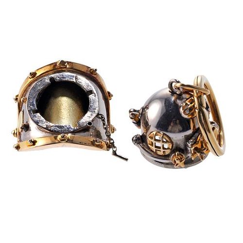 Puig Doria 18k Bonnet Diving Helmet Gold Locket Key Chain