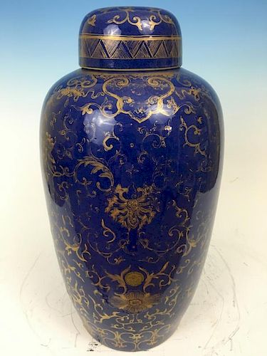 ANTIQUE Huge Chinese Blue Glaze with Gilt flowers and Branches, marked. 18th-19th century