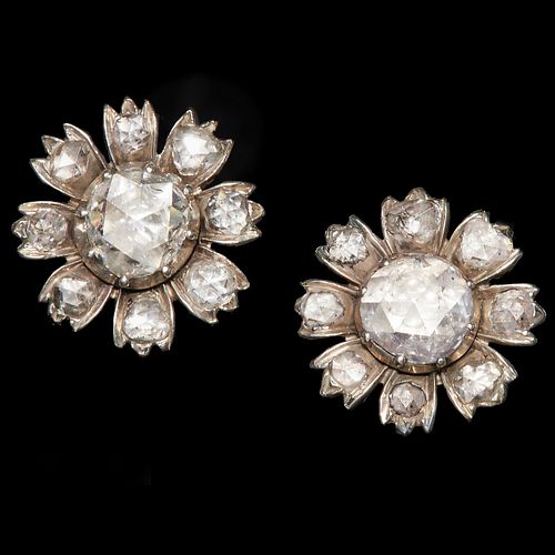 PAIR OF LARGE ANTIQUE FLORAL CLUSTER EARRINGS