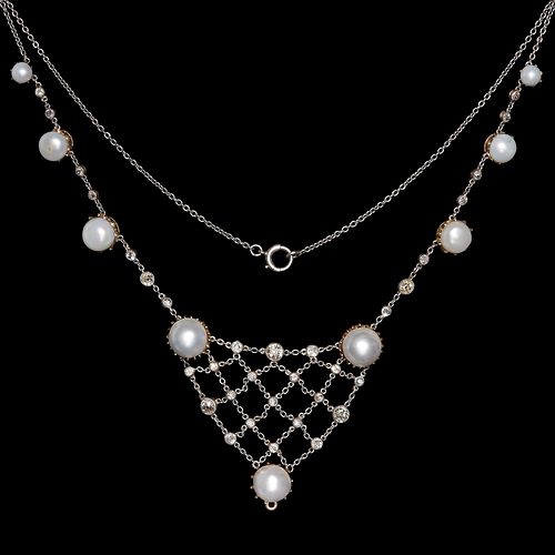 EDWARDIAN PEARL AND DIAMOND DROP NECKLACE