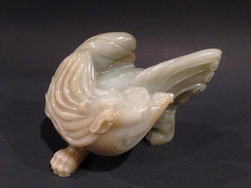 OLD Large Chinese Celadon White Jade Dragon Beast Carvings, 18th Century. 6 1/2" x 4 1/2" x 3 1/2" W