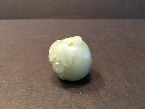 ANTIQUE Chinese White Jade SOLID Ball pendent with flowers, 19th C. 1 1/4" Wide