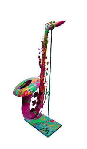 E.M. Zax Original metal sculpture hand painted in acrylic  "Saxophone"