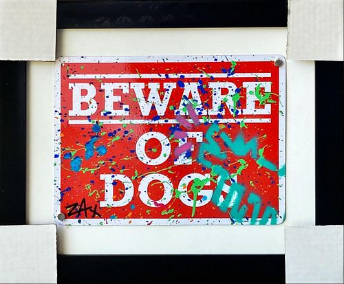 E.M. Zax Hand painted metal street sign "BEWARE OF DOG"