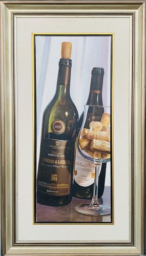 E. Dennis  Original painting on canvas  "Wine Bottles "