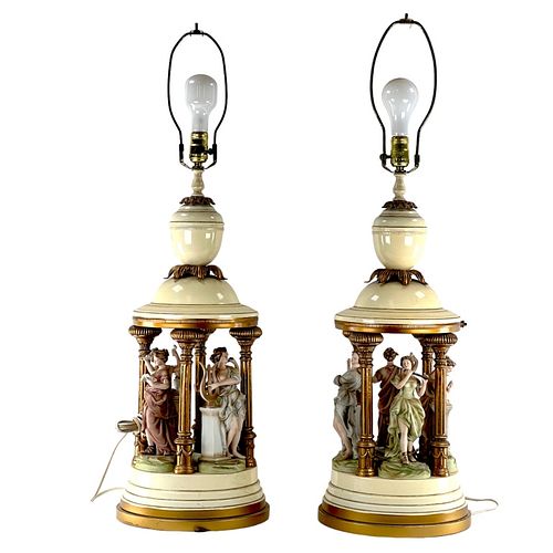 Pair Of Vintage European Porcelain Lamps
