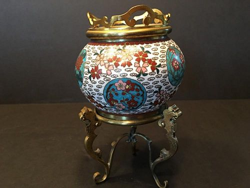 ANTIQUE Chinese Cloisonne Censer,  19th Century. 5 1/4" high, 3" wide