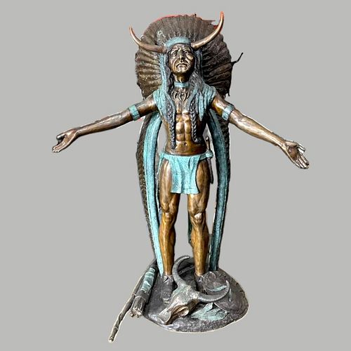 Bronze Indian Chief Medicine Man Statue