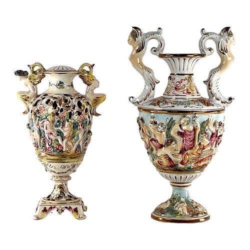 Pair Of 1960 Capodimonte Italian Porcelain Vase