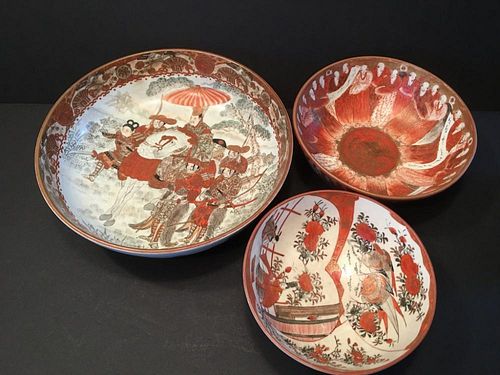 ANTIQUE Japanese Katani Bowls, Meiji period, 9 1/2" diameter largest