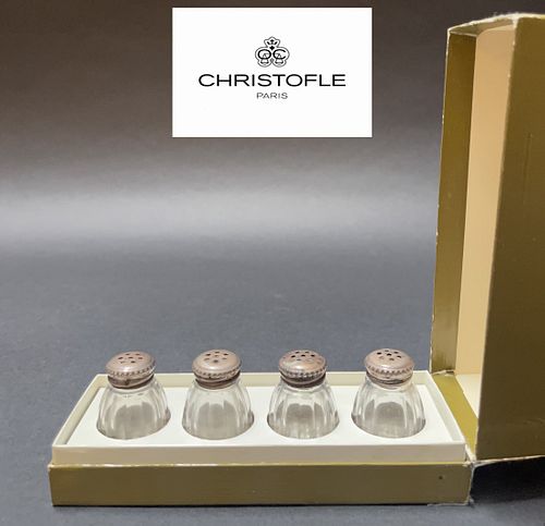 A Set Of Four Christofle Lidded Salt Shakers, Signed & Boxed