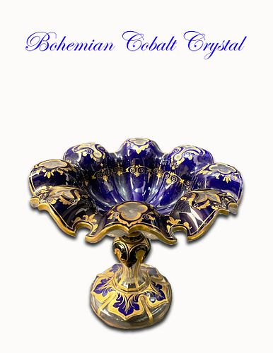 19th C. Bohemian Cobalt Crystal Centerpiece