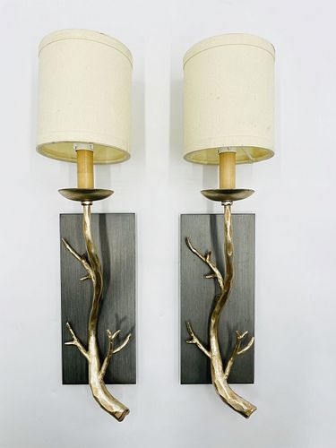 Forged Iron & Silver Leaf Wall Sconces