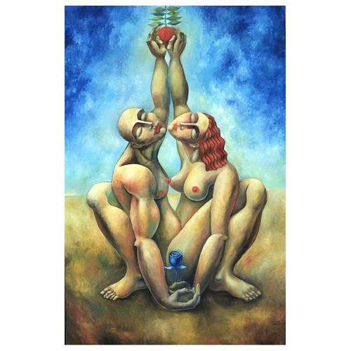 Yuroz, "Lover's Reach" Hand Signed Limited Edition Serigraph on Canvas with Certificate of Authenticity.