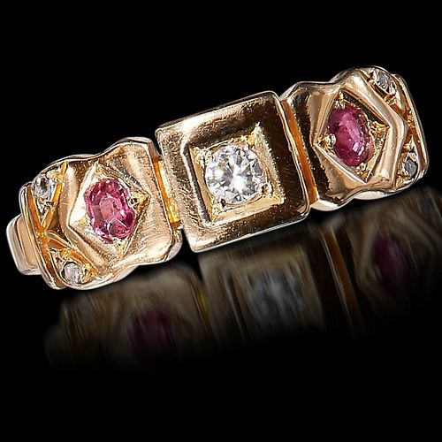 ANTIQUE 18 CT GOLD RUBY AND DIAMOND RING