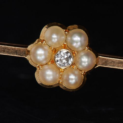 ANTIQUE PEARL AND DIAMOND CLUSTER BROOCH