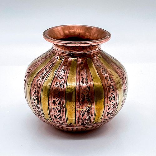 Antique Small Copper Brass Engraved Vase