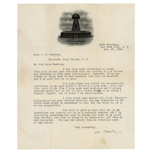 Nikola Tesla Typed Letter Signed on Inventions