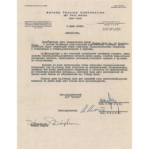 Howard Hughes Document Signed On His Circumnavigation Flight