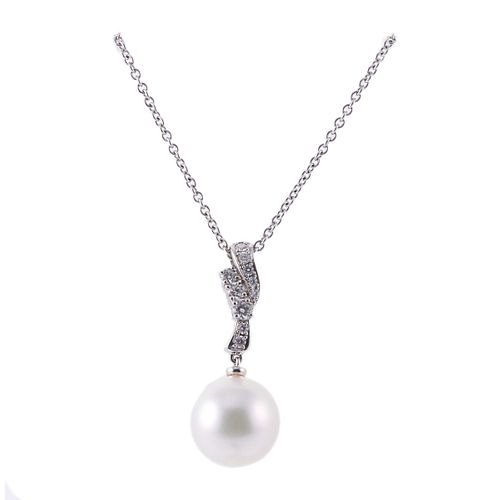 Mikimoto 18k Gold South Sea Pearl Diamond Pendant Necklace