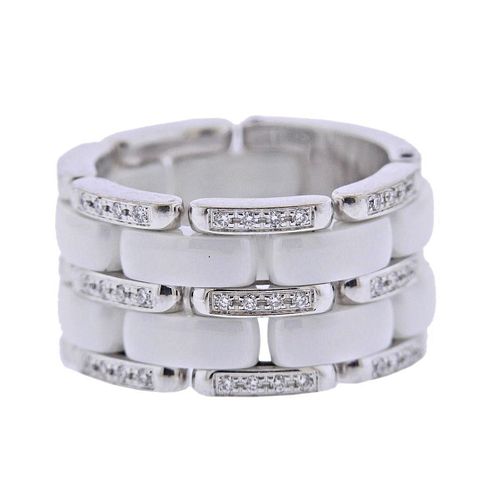 Chanel Ultra 18k Gold White Ceramic Diamond Band Ring