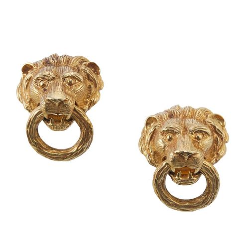 Van Cleef & Arpels 1970s 18k Gold Lion Doorknocker Earrings