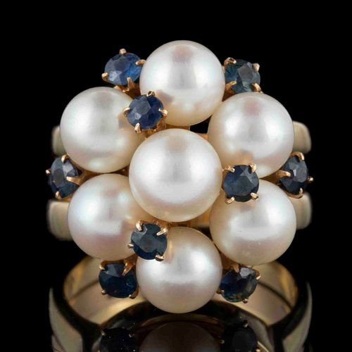 VINTAGE / CONTEMPORARY 14K ROSE GOLD PEARL AND GEMSTONE LADY'S RING WITH 18K YELLOW GOLD GUARD RINGS, LOT OF THREE PIECES