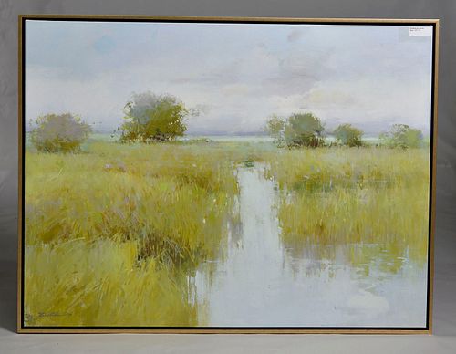 Large oil painting of marsh landscape 48x36
