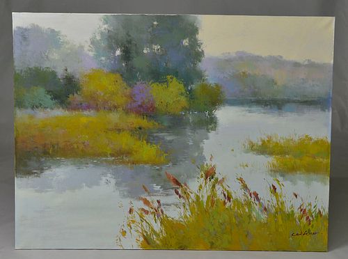 Oil painting of marsh landscape