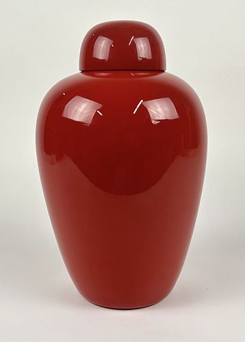 Venini Red Lidded Glass Urn After Carlo Scarpa