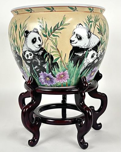 Chinese Hand Painted Porcelain Planter Panda Motif