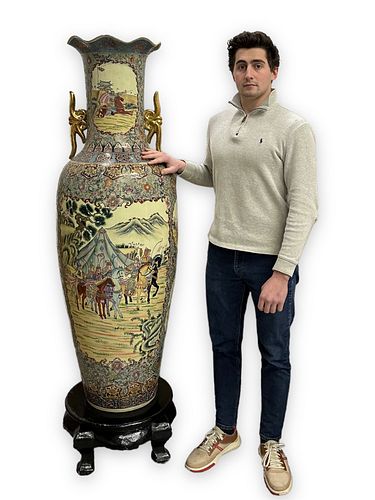 Monumental 60" Chinese Hand Painted Porcelain Vase