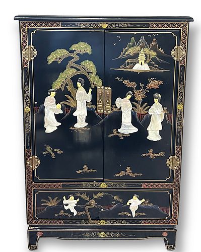 Chinese Painted Black Lacquer Cabinet