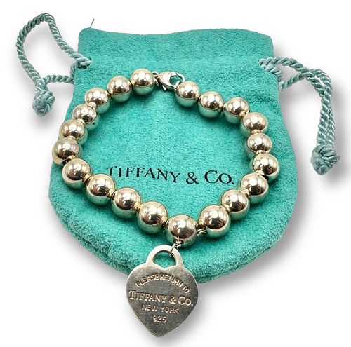 Tiffany & Co Beaded 7" Sterling Bracelet w/ Heart