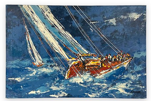 Jack Lauder 'Sailboats' Oil on Canvas